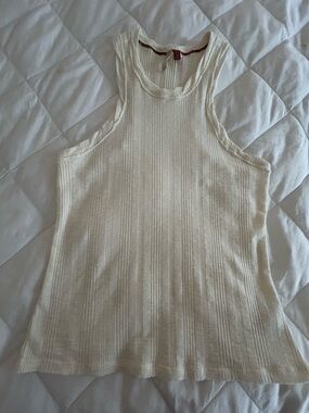 Pilcro Cream Ribbed High-Neck Tank
